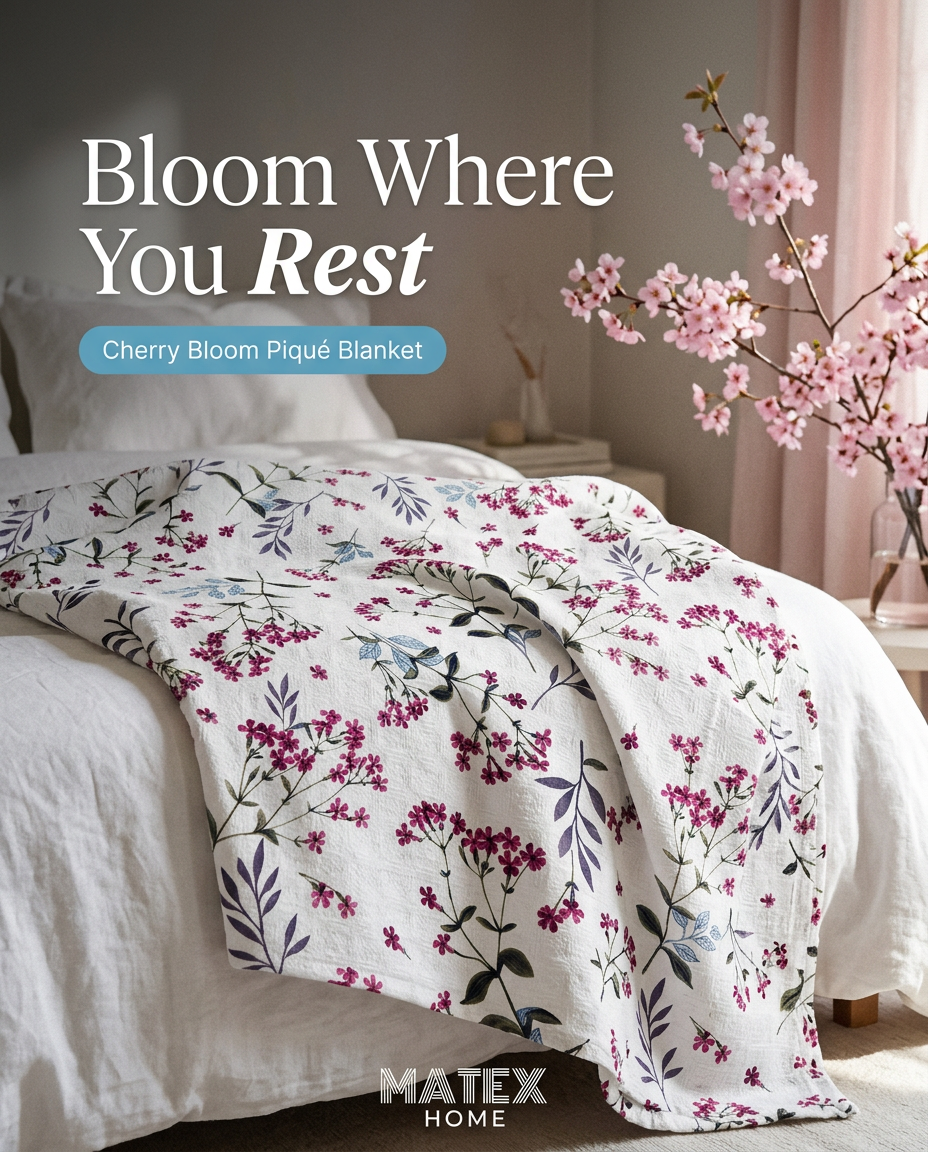 Cherry Bloom Cotton Piqué Blanket