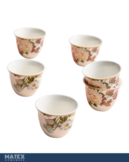 6-Piece Porcelain Qahwa Set - 60 ml, Serves 6