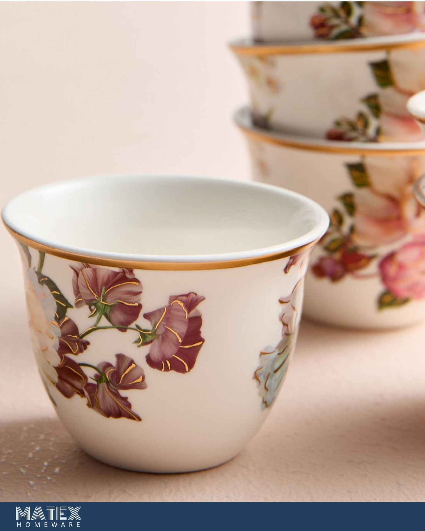 6-Piece Porcelain Qahwa Set - 60 ml, Serves 6