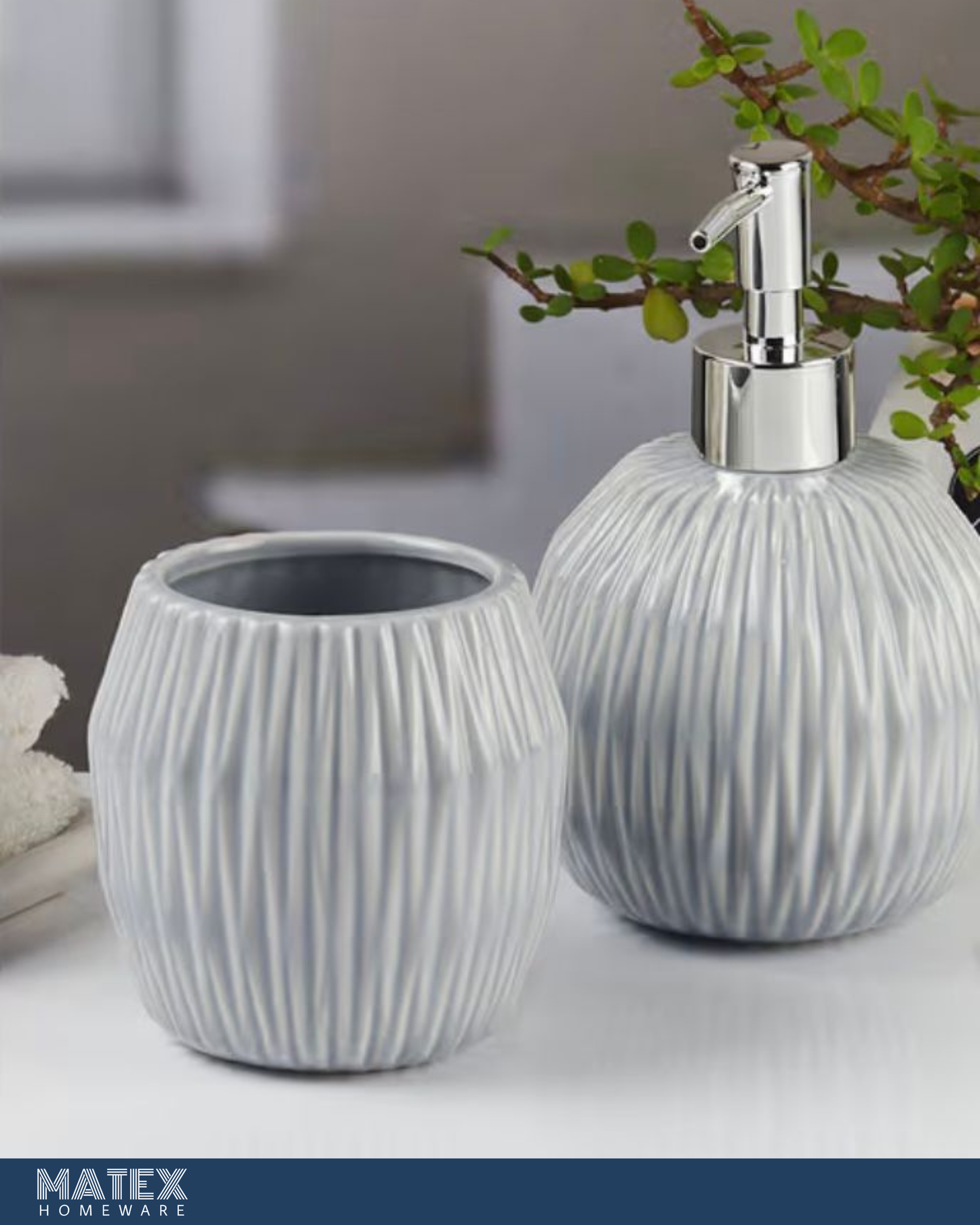 Ceramic Toothbrush Holder with Soap Dispenser Grey