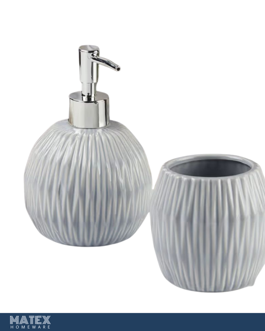 Ceramic Toothbrush Holder with Soap Dispenser Grey