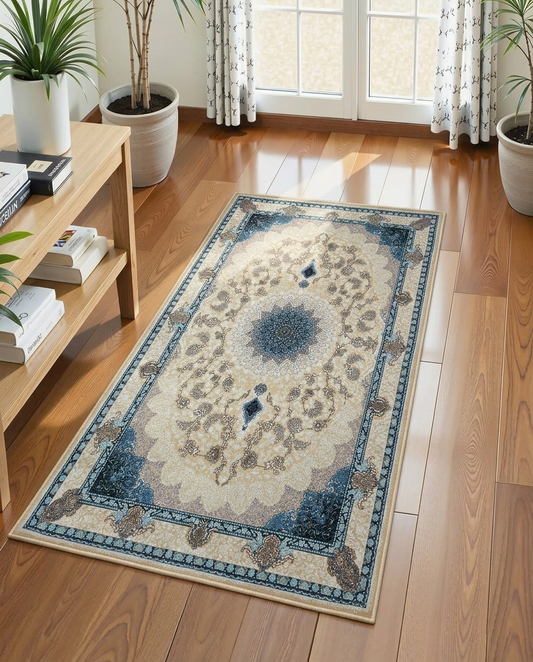 Azure Medallion Printed Soft Rug 80x150cm