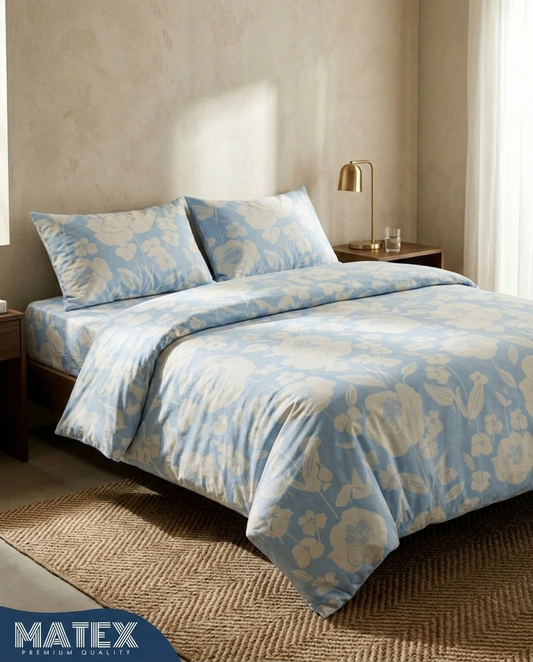 Blue Flower 100% Cotton Bed Set 180TC - Double Size
