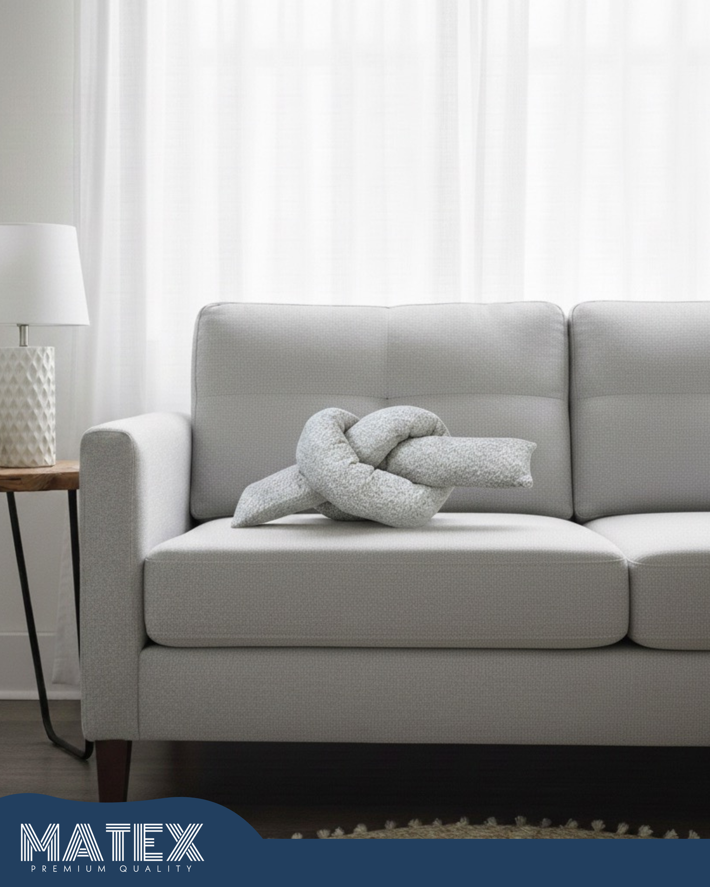 Off-White Boucle knot pillow in Infinity knot, Decorative throw pillow 2 meters