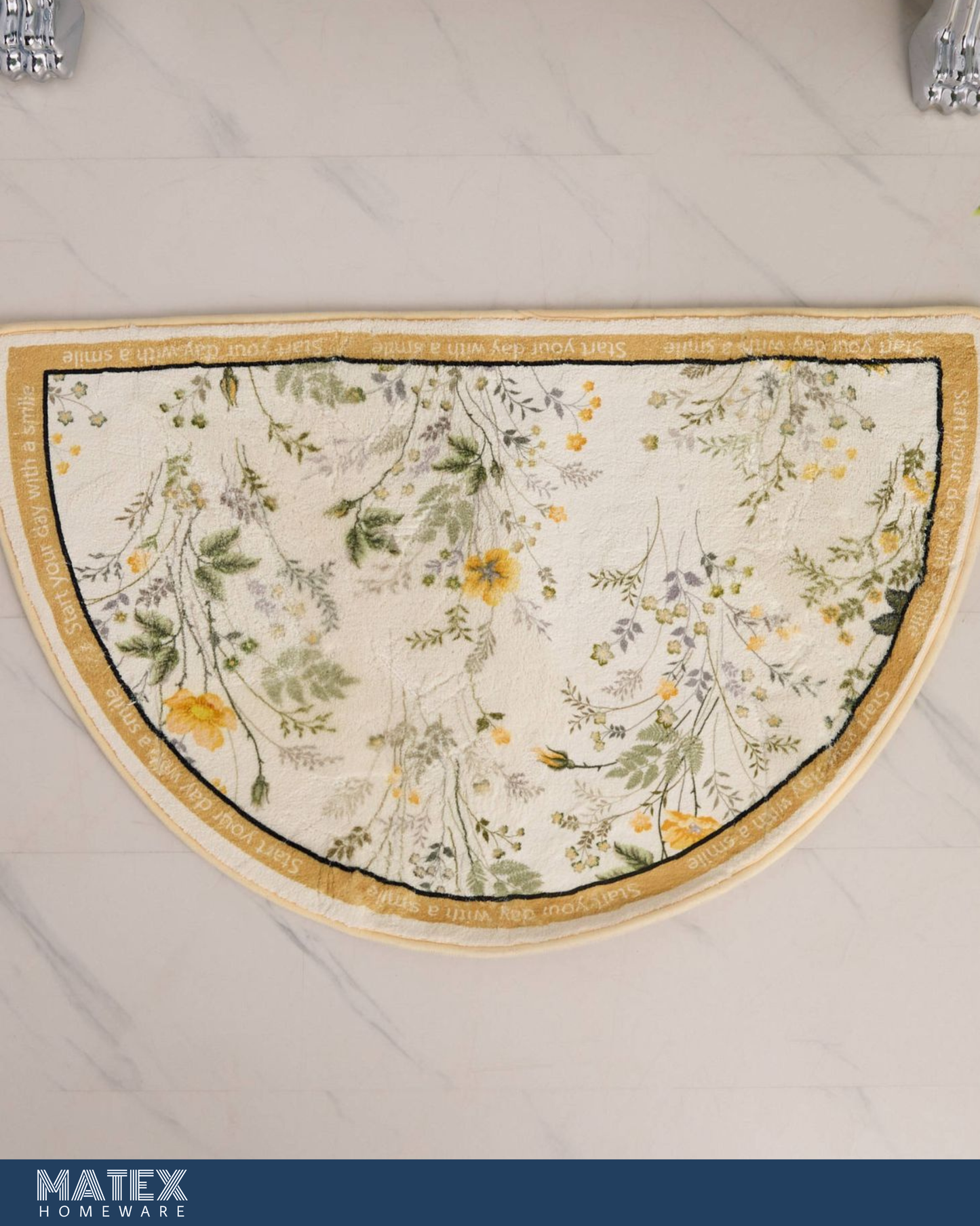 Floral Print Semi Circle Bathmat - 80x50 cm