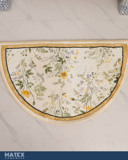 Floral Print Semi Circle Bathmat - 80x50 cm