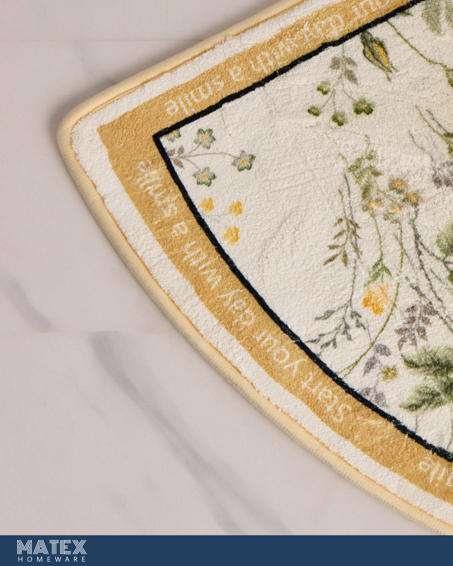 Floral Print Semi Circle Bathmat - 80x50 cm