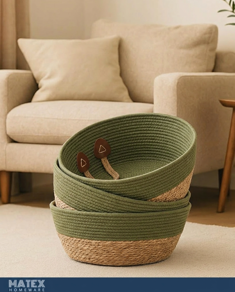 Woven Green Basket Pot or Multi-Use