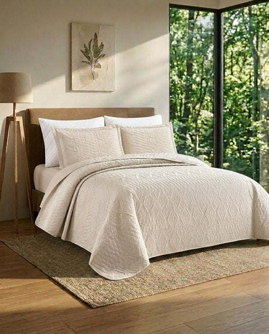 Velora Luxe Ivory Weave Bedspread Set (6pcs