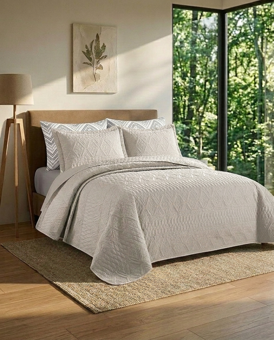 Velora Luxe  Greige Weave Bedspread Set (6pcs)