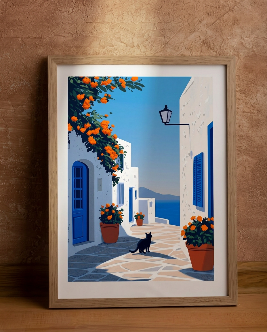 MATEX Framed Wall Art – Santorini Blue Passage
