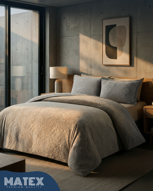 King Size Light Grey Embossed Woollen Comforter (3 pcs)