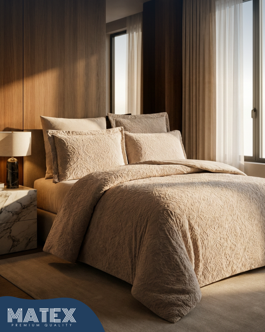 King Size Greige Embossed Woollen Comforter (3 pcs)