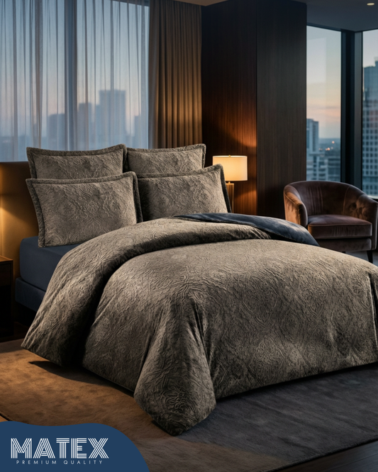 King Size Dark Grey Embossed Woollen Comforter (3 pcs)