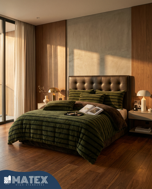 King Size Olive Chinchilla Faux Fur Sherpa Comforter set (3 pcs)