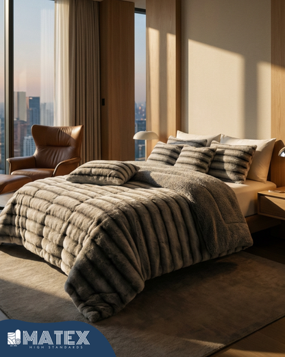 King Size Grey Chinchilla Fur Sherpa Comforter set (3 pcs)