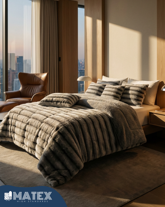 King Size Grey Chinchilla Faux Fur Sherpa Comforter set (3 pcs)