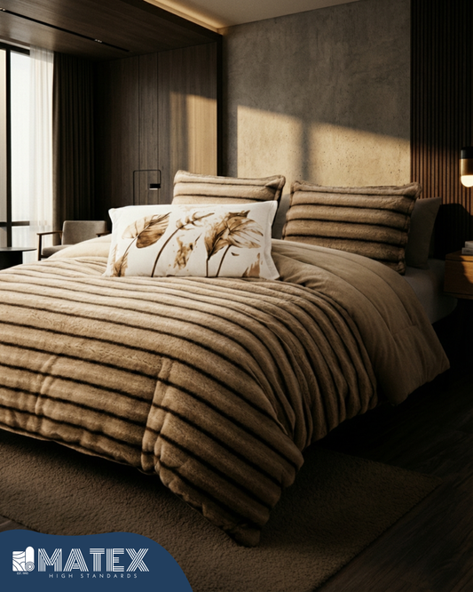 King Size Beige Chinchilla Faux Fur Sherpa Comforter set (3 pcs)