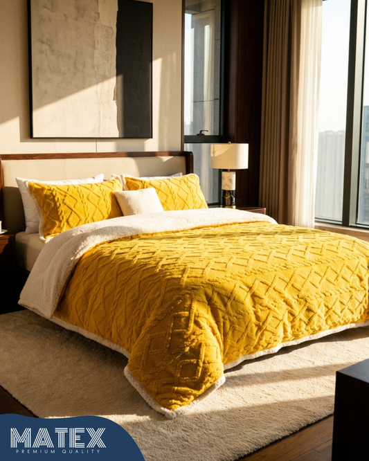 King Size Mustard Thick Jacquard Sherpa Comforter (3 pcs)