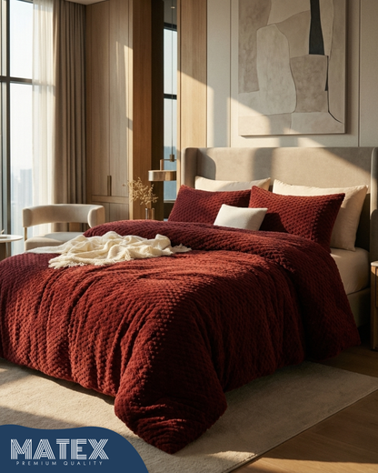 Single Size Bordeaux Rabbit Faux Fur Sherpa Comforter set (2 pcs)