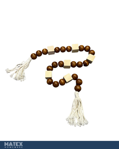 Honey Boho Wood Oak Bead Decor with Tassels