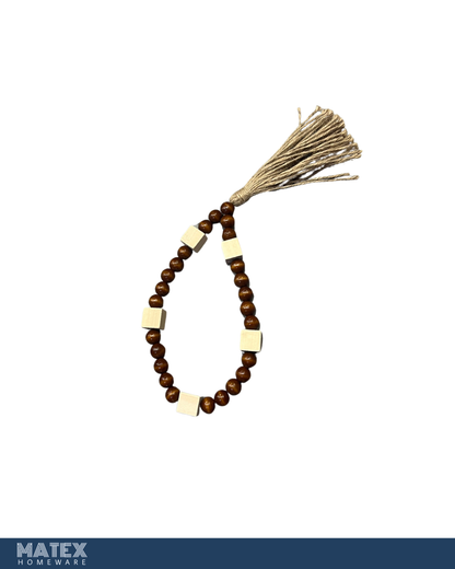 Pattern Squares Wood Oak Bead Decor with a Tassel