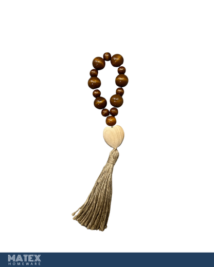 Boho Heart Wood Oak Bead Decor with a Tassel