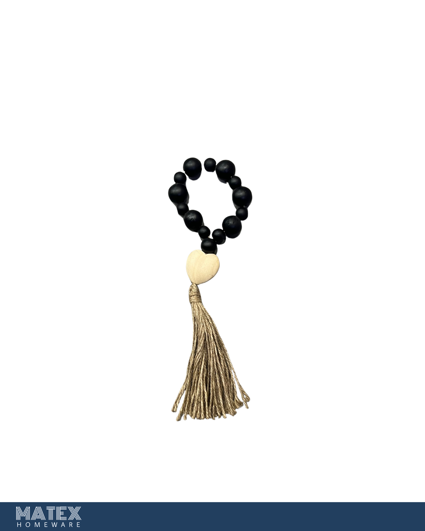 Black Heart Wood Oak Bead Decor with a Tassel