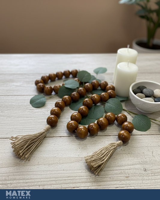 Oversized Oak Bead Decor with Tassels
