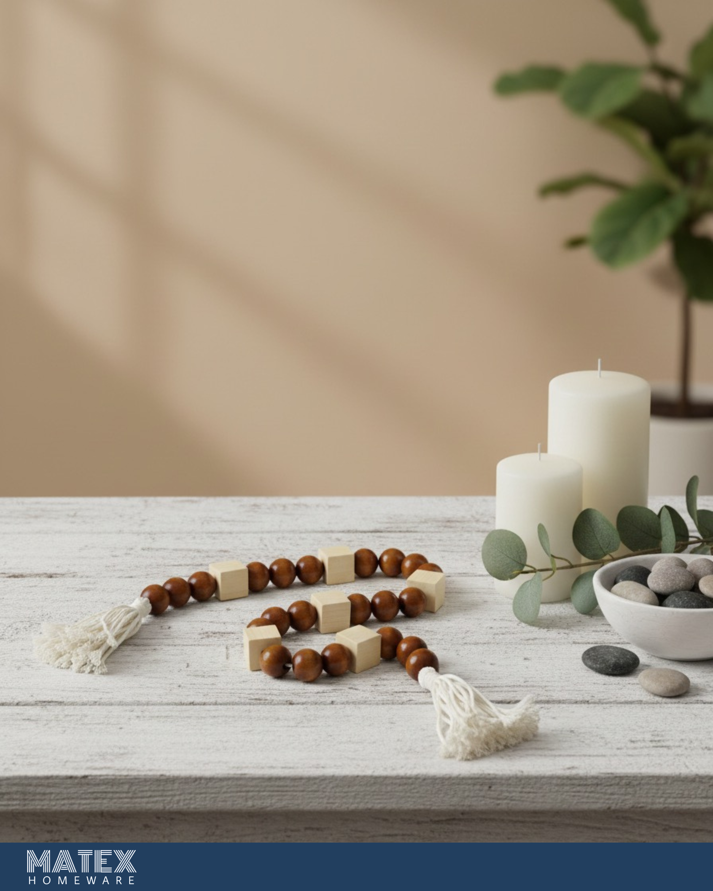 Honey Boho Wood Oak Bead Decor with Tassels