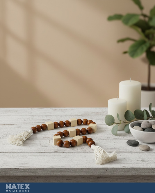 Honey Boho Wood Oak Bead Decor with Tassels