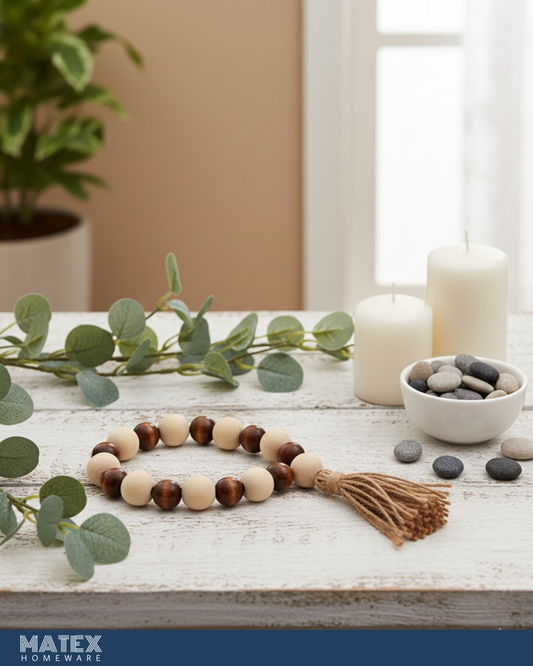 Honey Heart Wood Oak Bead Decor with a Tassel