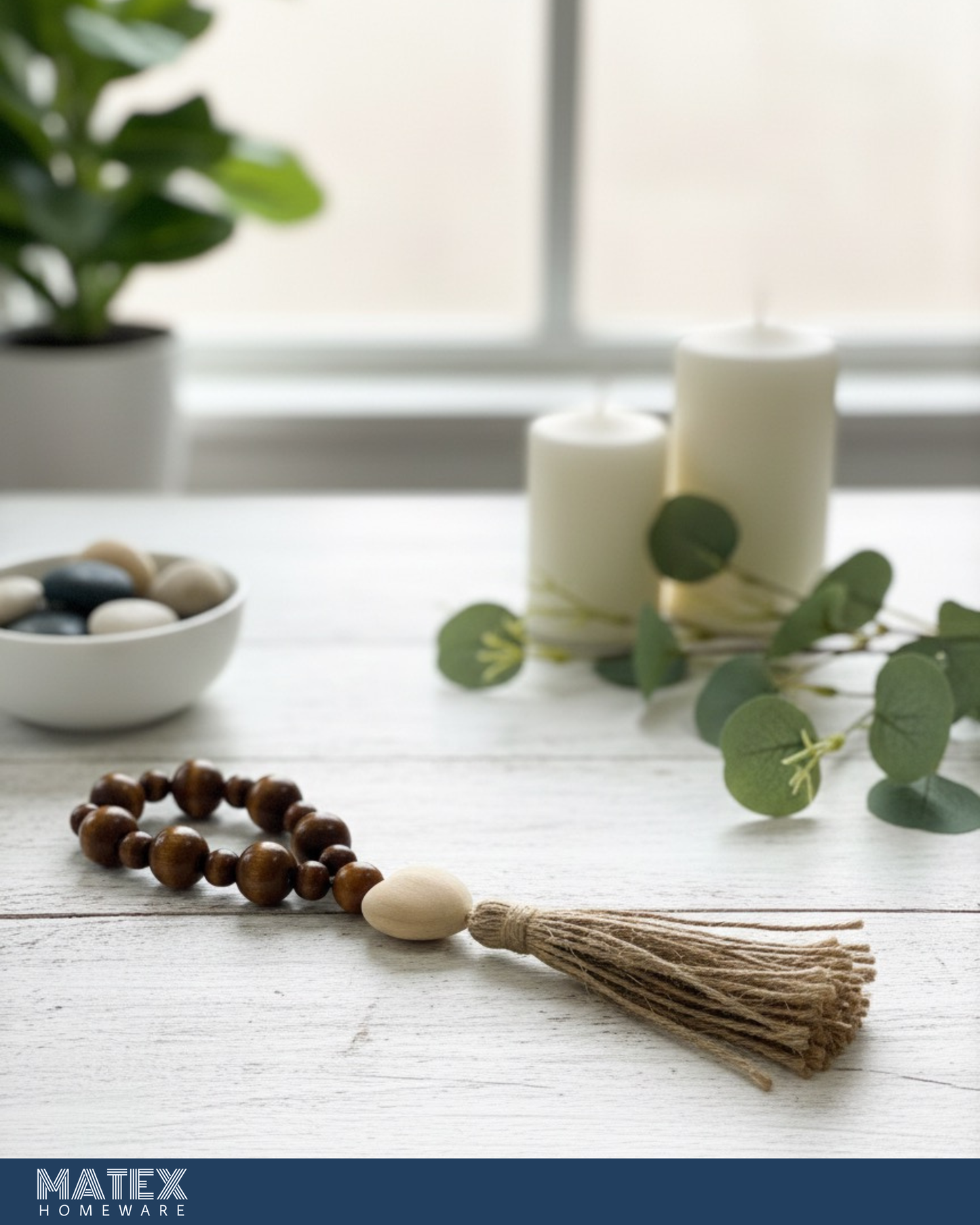 Boho Heart Wood Oak Bead Decor with a Tassel