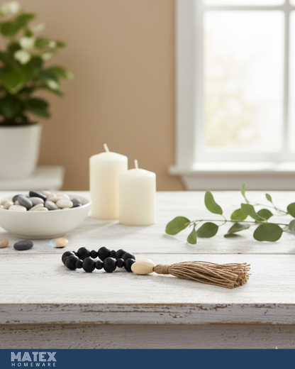 Black Heart Wood Oak Bead Decor with a Tassel