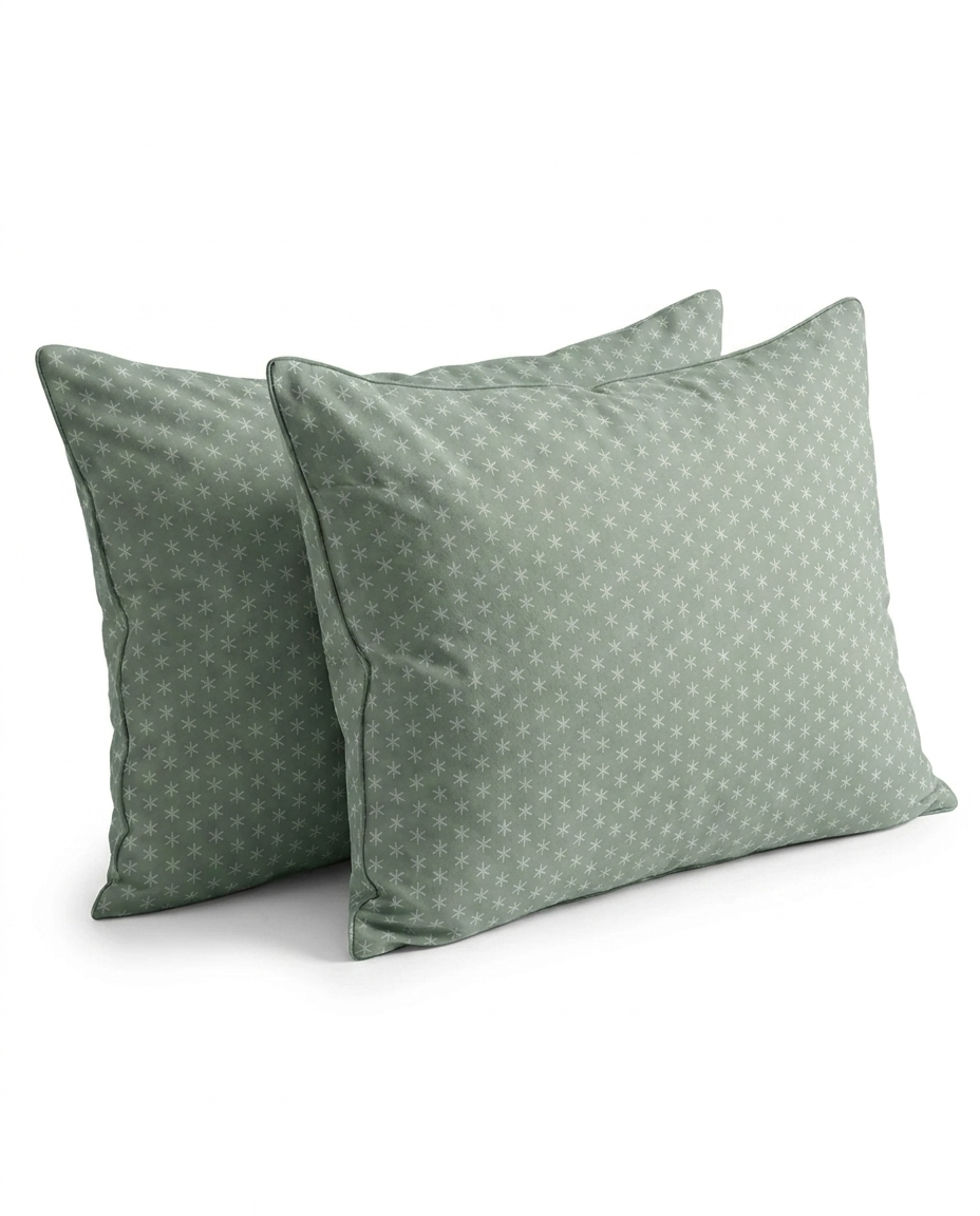 Burberry Sage Star Cotton Pillow Case - Envelope Enclosure - 2 Pack