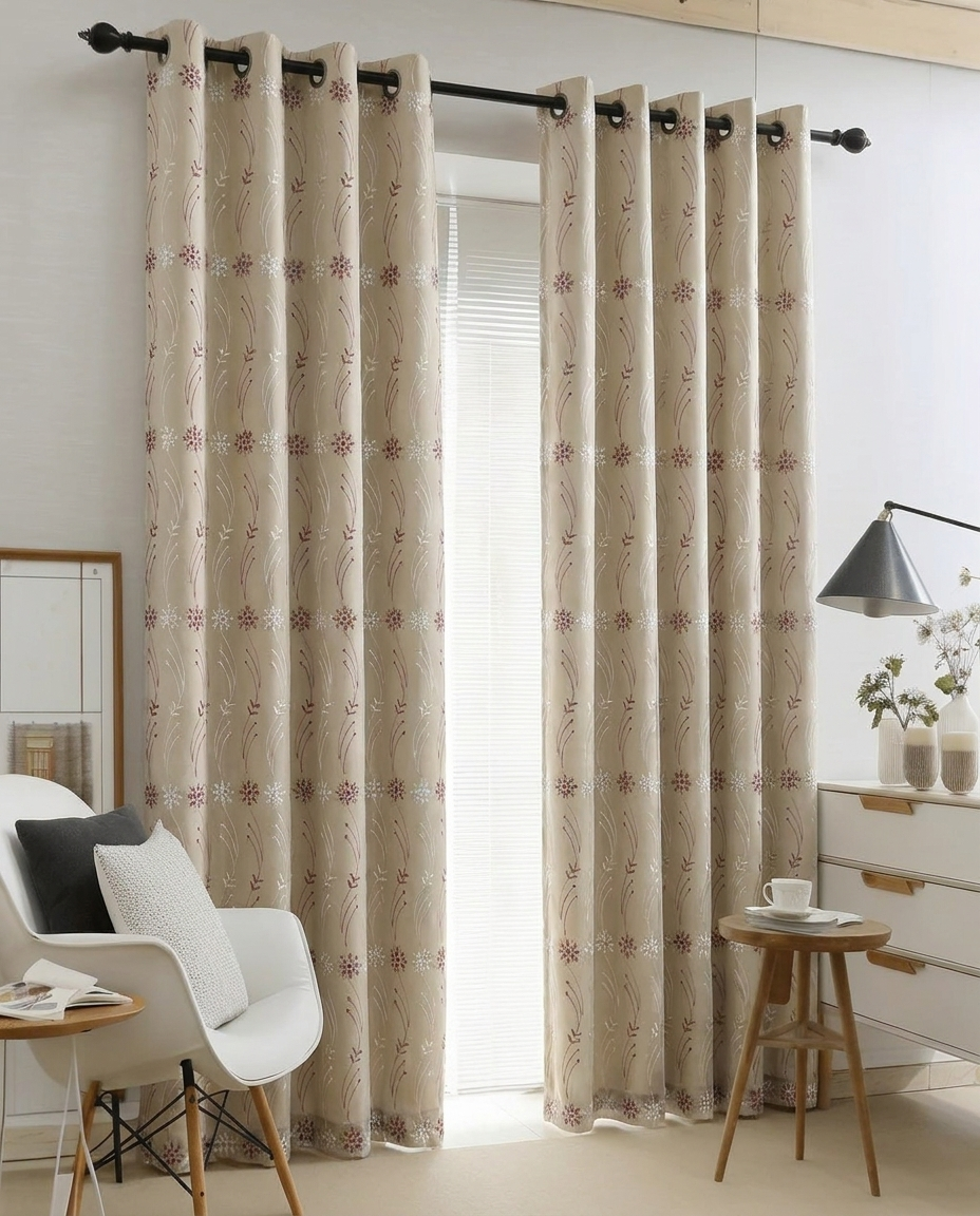 DualLayer – Floral Whisper Beige Curtain Set 140x240cm