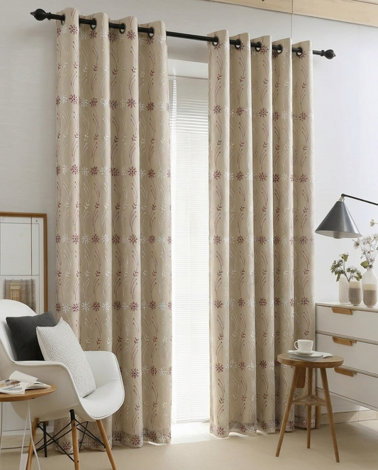 DualLayer – Floral Whisper Beige Curtain Set 140x240cm