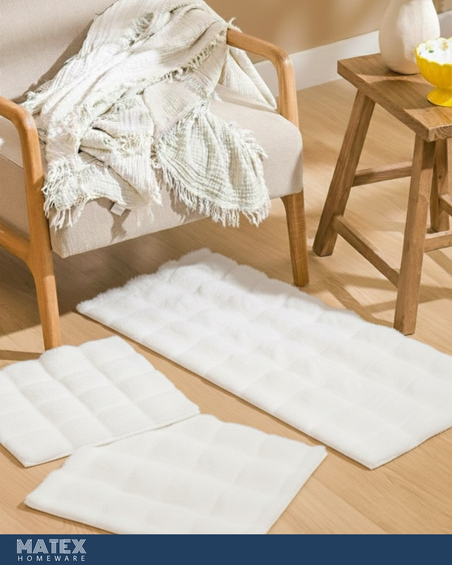 Bubble Fur Rug Set - OffWhite