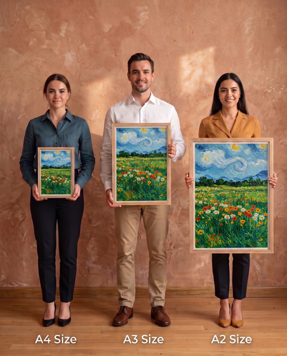 Wood Framed Wall Art – Van Gogh Starlit Meadow