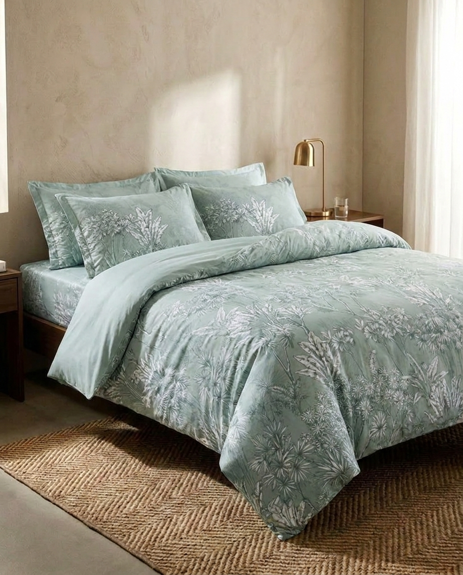 Double Size Ranforce GreenLeaf Nera 100% Cotton Bed Set