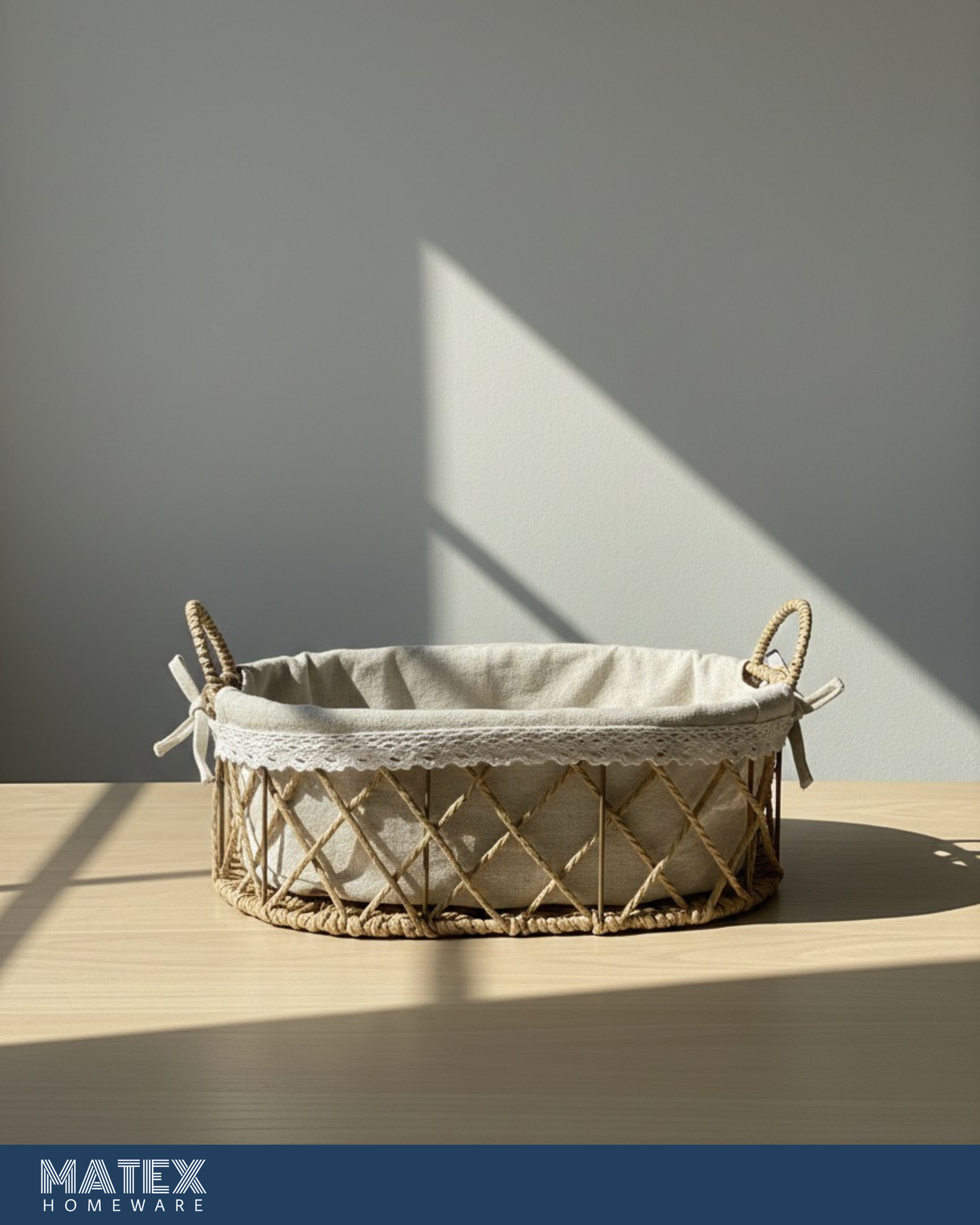 Lydia Woven Lattice Basket with Lace Trim & Linen Liner