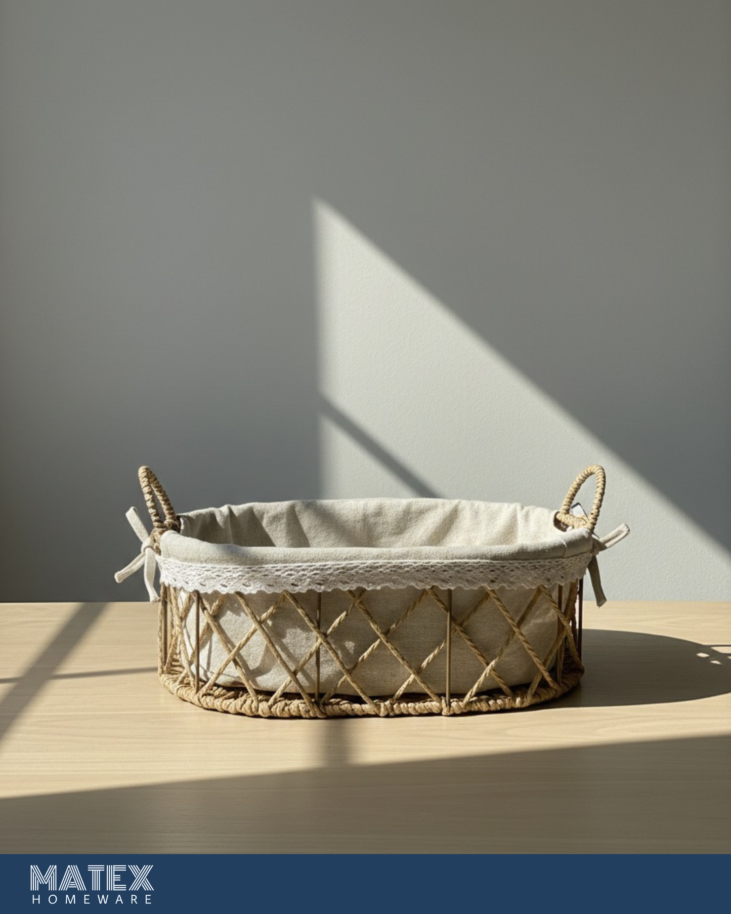Lydia Woven Lattice Basket with Lace Trim & Linen Liner