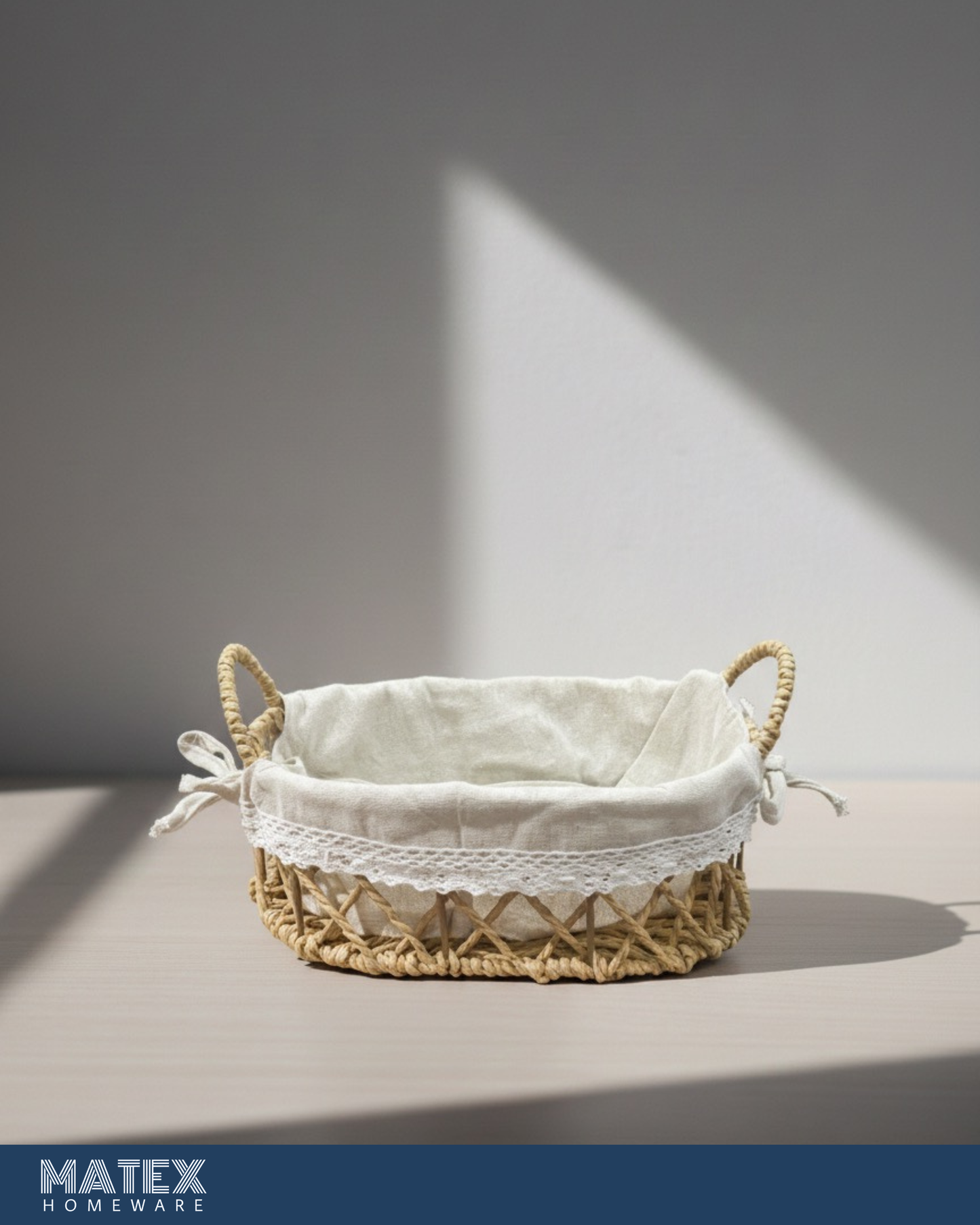 Lydia Woven Lattice Basket with Lace Trim & Linen Liner