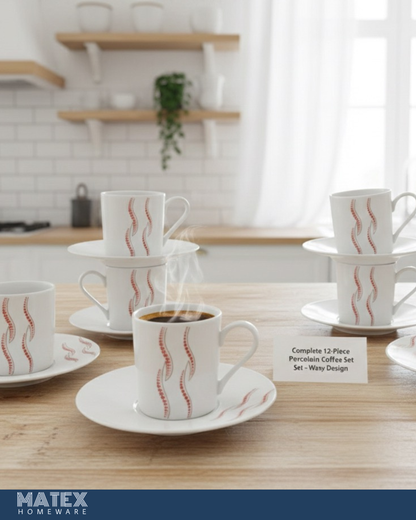 12-Piece Porcelain Wavy Set - 60 ml, Serves 12