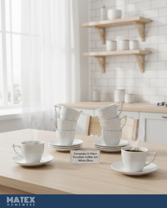 12-Piece Porcelain Gloss White Set - 60 ml, Serves 12