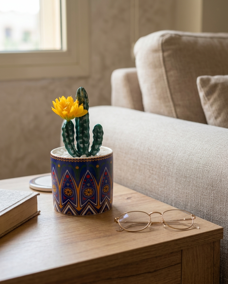 Golden Bloom Cactus Pot
