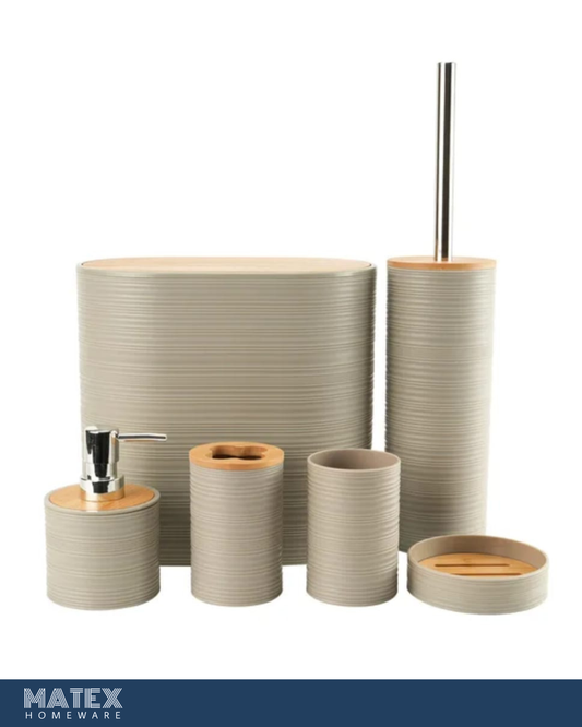 Bamboo Bathroom Accessories Set 6pcs - Beige