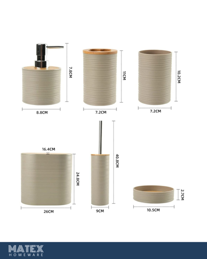 Bamboo Bathroom Accessories Set 6pcs - Beige