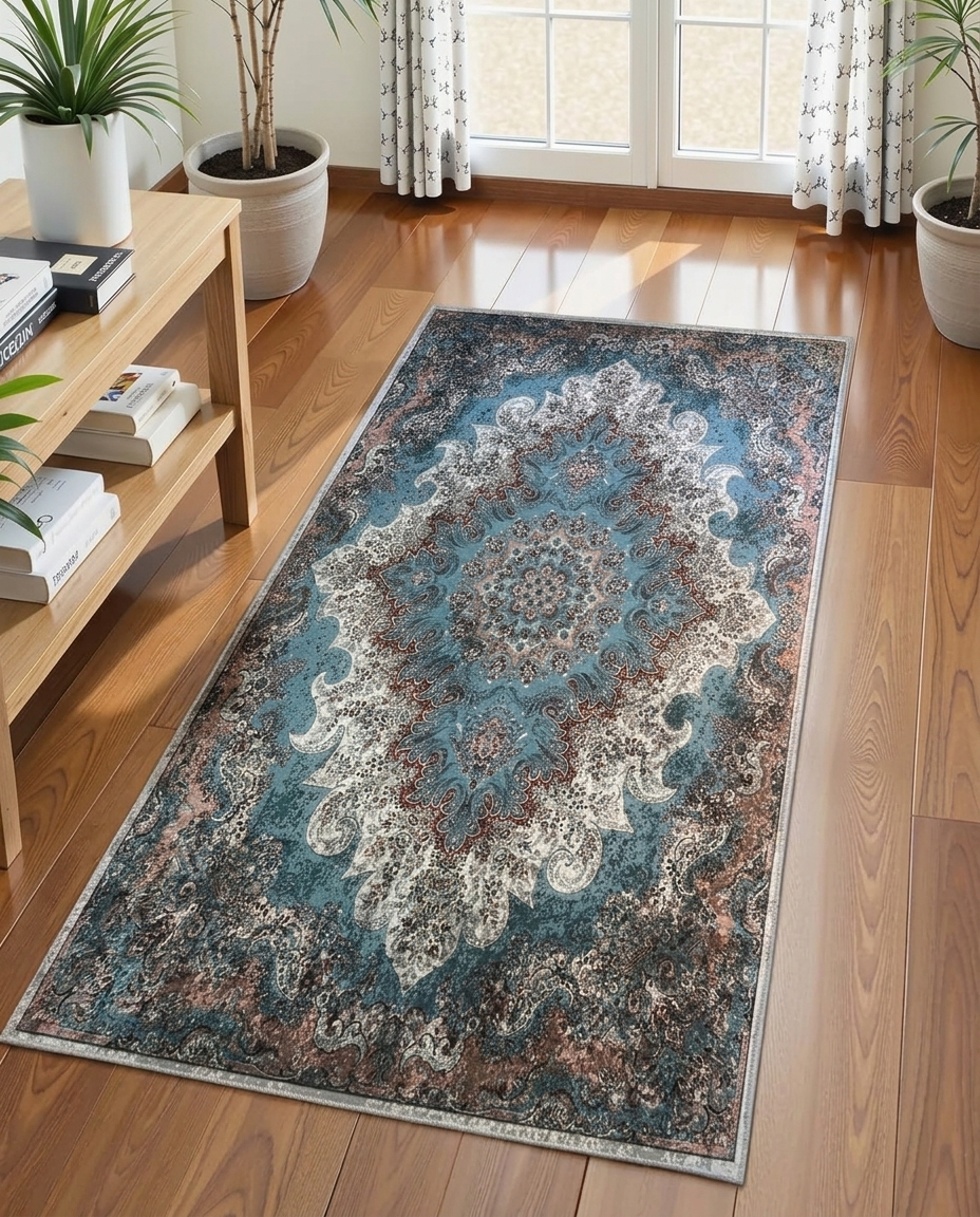 Azure Sultan Printed Soft Rug 80x150cm