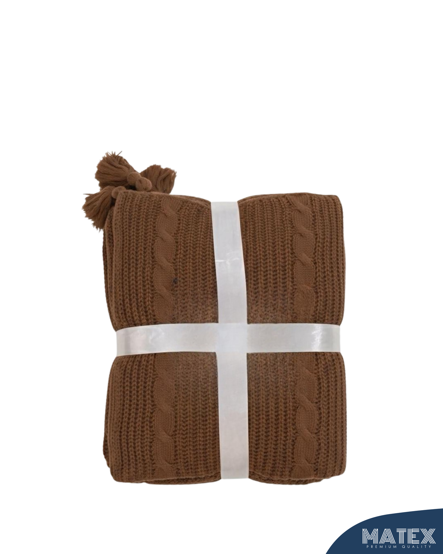 Premium Brown Cable Knit Cotton Throw Blanket with Tassels